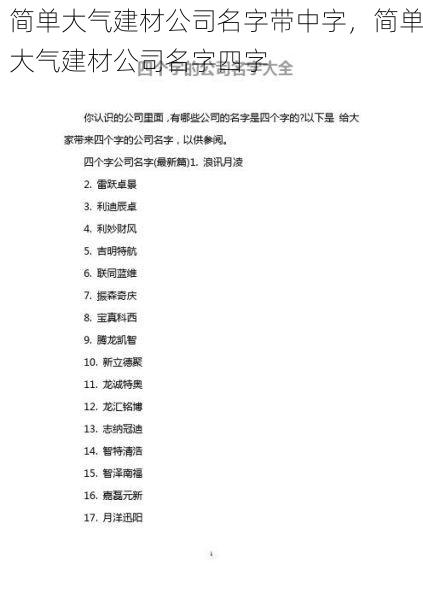 简单大气建材公司名字带中字，简单大气建材公司名字四字