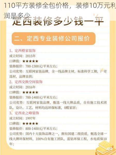 110平方装修全包价格，装修10万元利润是多少