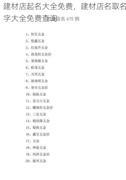 建材店起名大全免费，建材店名取名字大全免费查询