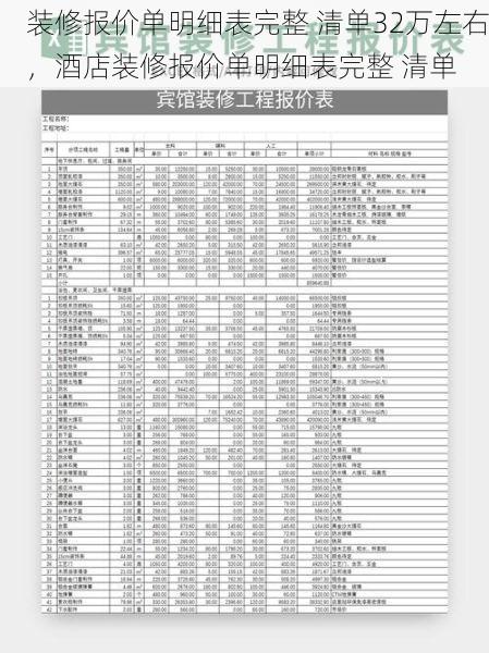 装修报价单明细表完整 清单32万左右，酒店装修报价单明细表完整 清单
