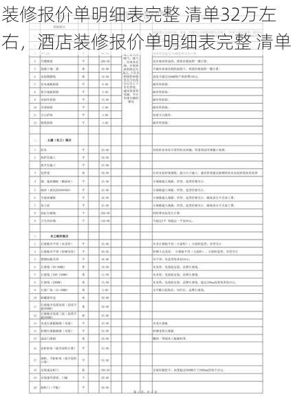 装修报价单明细表完整 清单32万左右，酒店装修报价单明细表完整 清单