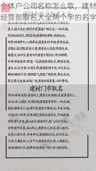 个体户公司名称怎么取，建材经营部取名大全两个字的名字