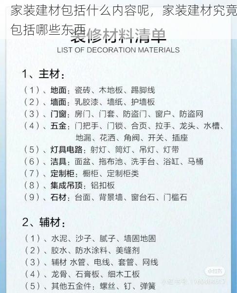 家装建材包括什么内容呢，家装建材究竟包括哪些东西