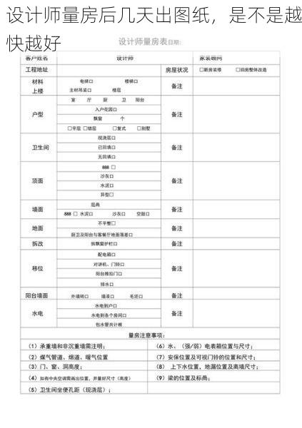 设计师量房后几天出图纸，是不是越快越好