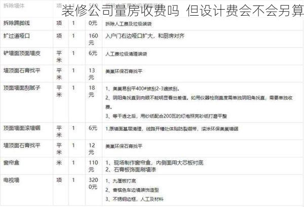 装修公司量房收费吗  但设计费会不会另算