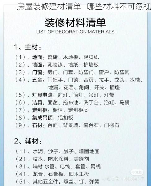 房屋装修建材清单   哪些材料不可忽视